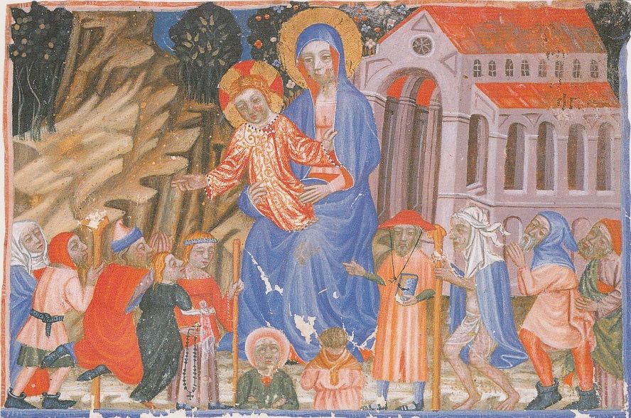 Miniatura de la Verge de Montserrat amb pelegrins